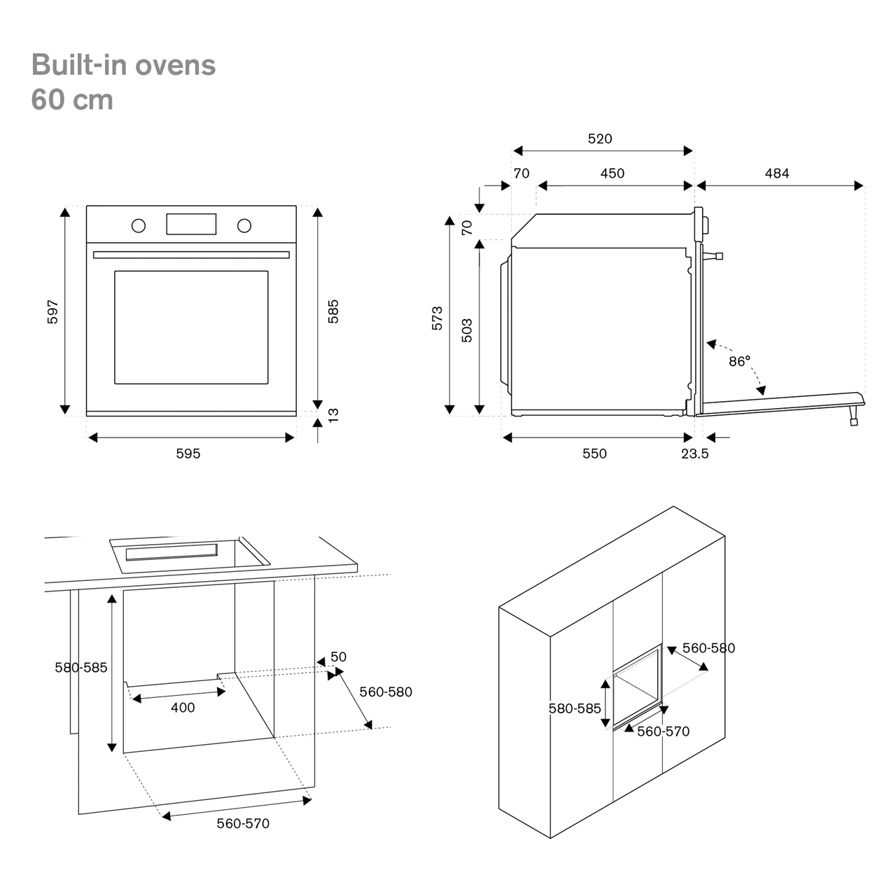 Professional Built-in Oven 60cm LCD, Stainless Steel