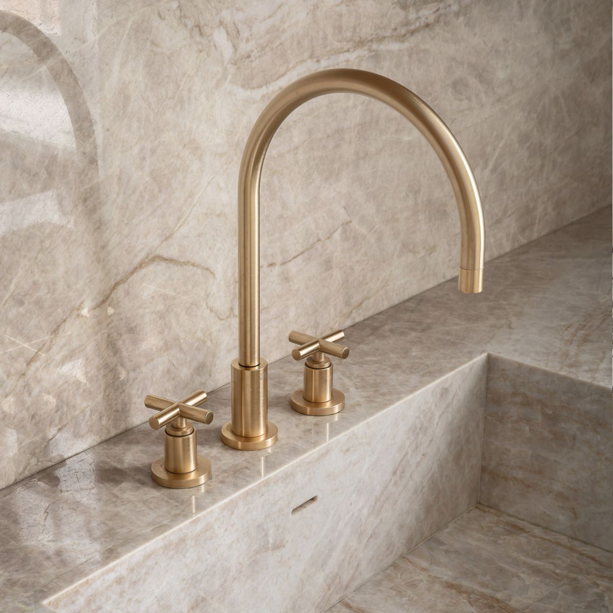 Tara Three-Hole Mixer Brushed Brass