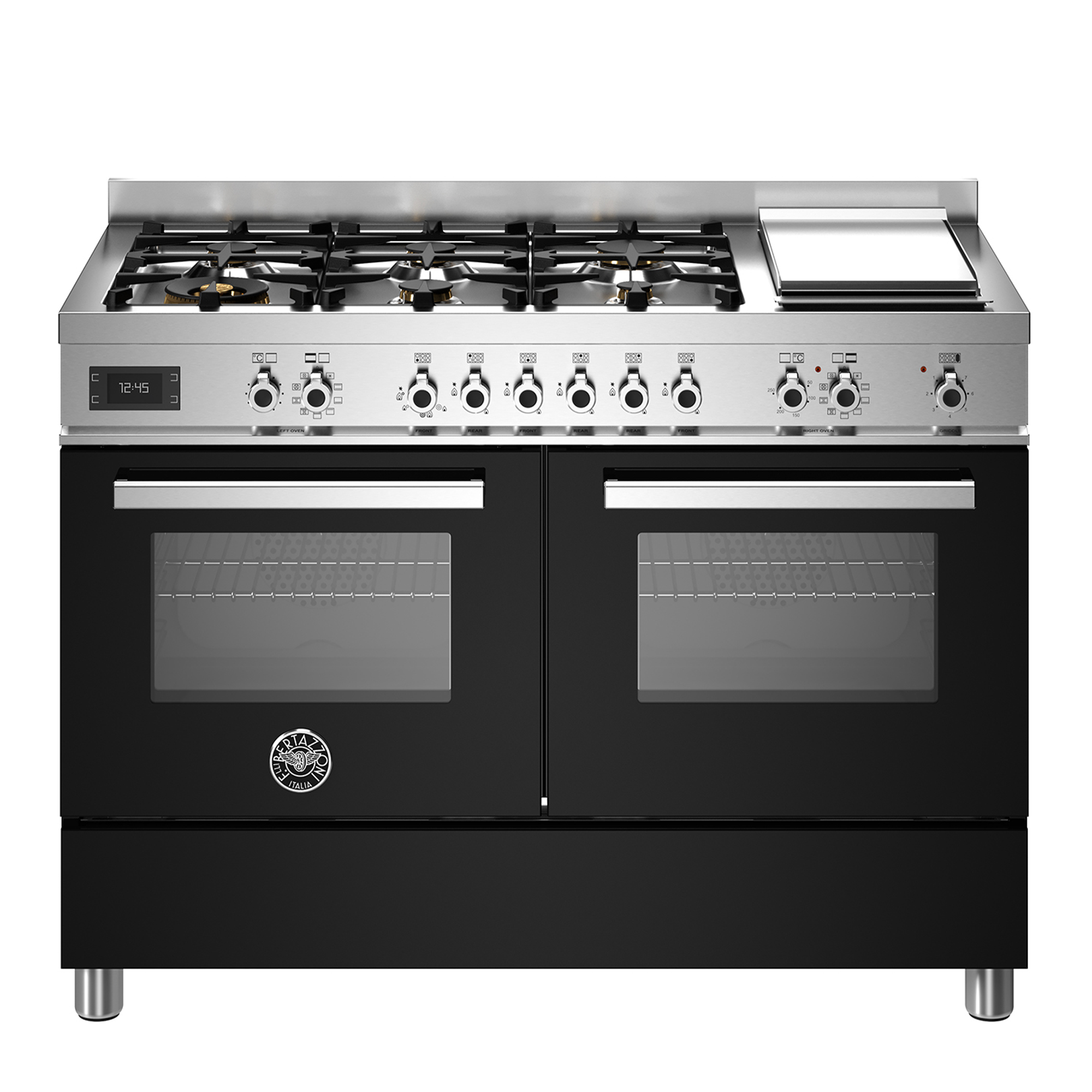 Bertazzoni Professional Gasspis 120cm med dubbelugn, svart